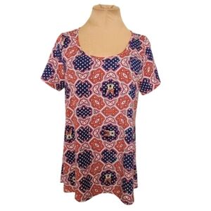 LuLaRoe Disney Minnie Mouse Geometric Print Top Short Sleeve Stretch Medium